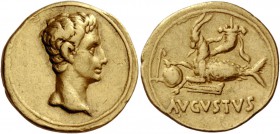 The Roman Empire 
 Octavian as Augustus, 27 BC – 14 AD 
 Aureus, Colonia Patricia (?) July 18-17/16, AV 7.88 g. Bare head r. Rev. AVGVSTVS Capricorn...