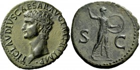 The Roman Empire 
 Claudius, 41 – 54 
 As circa 41-50 (?), Æ 10.94 g. TI CLAVDIVS CAESAR AVG P M TR P IMP Bare head r. Rev. Minerva standing r., hur...