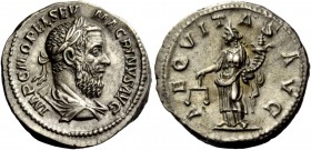 The Roman Empire 
 Macrinus, 217 – 218 
 Denarius 217-218, AR 3.77 g. IMP C M OPEL SEV – MACRINVS AVG Laureate, draped and cuirassed bust r. Rev. AE...
