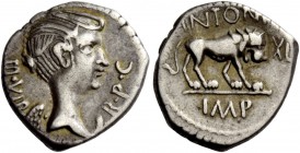 The Roman Republic 
 Marcus Antonius. Quinarius, Lugdunum 42, AR 1.75 g. III·VIR· – R·P·C Bust of Victory (Fulvia) r. Rev. ANTONI Lion walking r.; at...