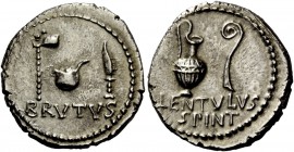 The Roman Republic 
 Q. Caepio Brutus and Lentulus Spint . Denarius, mint moving with Brutus and Cassius 43-42, AR 3.93 g. BRVTVS Axe, culullus and k...