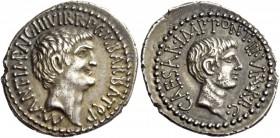 The Roman Republic 
 Marcus Antonius and C. Caesar Octavianus with M. Barbatius . Denarius, mint moving with M. Antonius 41, AR 3.95 g. M·ANT·IMP·AVG...
