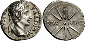 The Roman Empire 
 Octavian as Augustus, 27 BC – 14 AD 
 Denarius, Caesaraugusta (?) circa 19–18 BC, AR 3.57 g. CAESAR – AVGVSTVS Oak-wreathed head ...