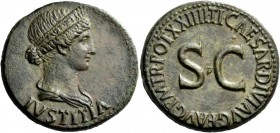 The Roman Empire 
 In the name of Livia, wife of Augustus 
 Dupondius 22-23, Æ 15.11 g. Diademed and draped bust of Livia as Iustitia r.; beneath, I...
