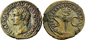 The Roman Empire 
 Tiberius augustus, 14 – 37 
 As 34-35, Æ 10.58 g. TI CAESAR DIVI AVGVST IMP VIII Laureate head l. Rev. PONTIF MAXIM TRIBVN POTEST...