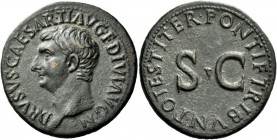 The Roman Empire 
 In the name of Drusus, son of Tiberius 
 As 22-23, Æ 11.32 g. DRVSVS CAESAR TI AVG F DIVI AVG N Bare head l. Rev. PONTIF TRIBVN P...