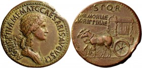 The Roman Empire 
 In the name of Agrippina senior, wife of Germanicus 
 Sestertius 37-41, Æ 27.89 g. AGRIPPINA M F MAT C CAESARIS AVGVSTI Draped bu...