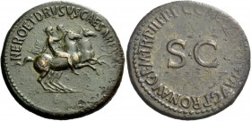 The Roman Empire 
 In the name of Nero and Drusus caesares 
 Dupondius 39-40, Æ 16.32 g. NERO ET DRVSVS CAESARES Nero and Drusus Caesar riding r., c...