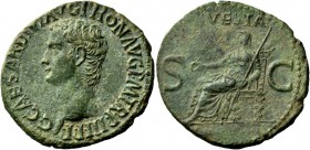 The Roman Empire 
 Gaius, 37 – 41 
 As 39-40, Æ 11.13 g. C CAESAR DIVI AVG PRON AVG P M TR P III P P Bare head l. Rev. VESTA S – C Vesta, veiled and...