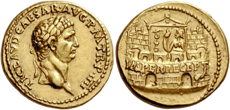 The Roman Empire 
 Claudius, 41-54 
 Aureus 44-45, AV 7.71 g. TI CLAVD CAESAR ...