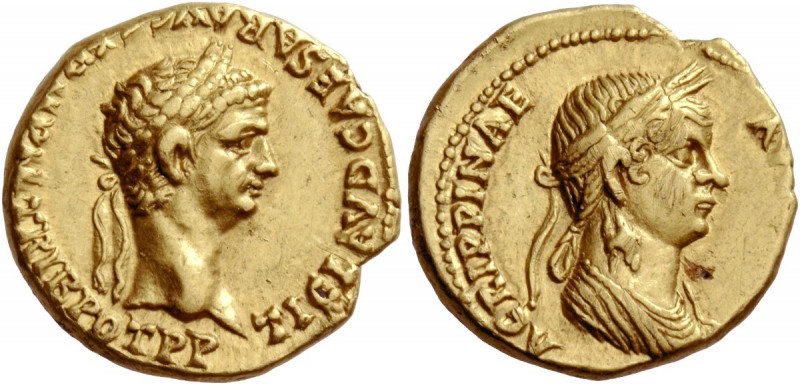 The Roman Empire 
 Claudius, 41-54 
 Aureus 50-54, AV 7.73 g. TI CLAVD CAESAR ...
