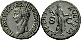 The Roman Empire 
 Claudius, 41-54 
 As 50-54, Æ 11.39 g. TI CLAVDIVS CAESAR AVG P M TR P IMP P P Bare head l. Rev. LIBERTAS – AVGVSTA S – C Liberta...