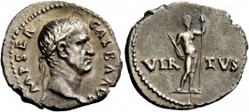 The Roman Empire 
 Galba, 68 – 69 
 Denarius circa July 68-January 69, AR 3.16 g. IMP SER – GALBA AVG Laureate head r. Rev. VIR – TVS Virtus standin...