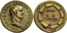 The Roman Empire 
 Galba, 68 – 69 
 Sestertius circa October 68, Æ 24.88 g. SER GALBA IMP CAESAR AVG TR P Draped bust r. Rev. S P Q R / O B / CIV SE...