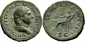 The Roman Empire 
 Vitellius, circa late April – 20 December 69 
 Dupondius circa late April-December 69, Æ 14.29 g. A VITELLIVS GERMA IMP AVG P M T...