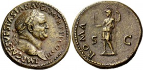 The Roman Empire 
 Vespasian, 69 – 79 
 Sestertius 71, Æ 25.59 g. IMP CAES VESPASIAN AVG P M TR P P P COS III Laureate head r. Rev. ROMA S – C Roma ...
