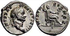 The Roman Empire 
 Vespasian, 69 – 79 
 Denarius 73, AR 3.32 g. IMP CAES VESP – AVG CENS Laureate head r. Rev. PONTIF – MAXIM Vespasian seated r. on...