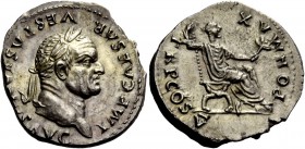The Roman Empire 
 Vespasian, 69 – 79 
 Denarius 74, AR 3.39 g. IMP CAESAR VESPASIANVS AVG Laureate head r. Rev. PON MAX – TR P COS V Vespasian seat...