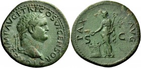 The Roman Empire 
 Titus caesar, 69 – 79 
 As, Lugdunum 77-78, Æ 11.08 g. T CAES IMP AVG F TR P COS VI CENSOR Laureate head r., globe at point of bu...
