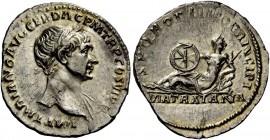 The Roman Empire 
 Trajan, 98-117 
 Denarius circa 112-113, AR 2.75 g. IMP TRAIANO AVG GER DAC P M TR P COS VI P P Laureate bust r., with drapery ov...