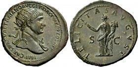 The Roman Empire 
 Trajan, 98-117 
 Dupondius circa 112/113-summer 114, Æ 11.46 g. IMP CAES NERVAE TRAIANO AVG GER DAC P M TR P COS VI P P Laureate ...