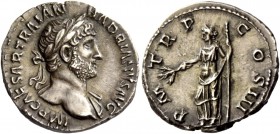 The Roman Empire 
 Hadrian, 117 – 138 
 Denarius 119-122, AR 3.28 g. IMP CAESAR TRAIAN – HADRIANVS AVG Laureate bust r., with drapery on l. shoulder...