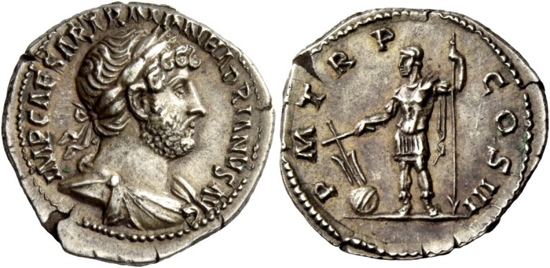 The Roman Empire 
 Hadrian, 117 – 138 
 Denarius 119-122, AR 3.50 g. IMP CAESA...