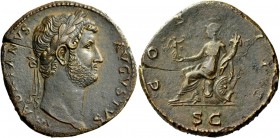 The Roman Empire 
 Hadrian, 117 – 138 
 Sestertius 125-128, Æ 25.82 g. HADRIANVS – AVGVSTVS Laureate head r. Rev. COS – III Roma seated l. on cuiras...