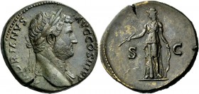 The Roman Empire 
 Hadrian, 117 – 138 
 Sestertius 134-138, Æ 26.37 g. HADRIANVS – AVG COS III P P Laureate bust r., with drapery on l. shoulder. Re...