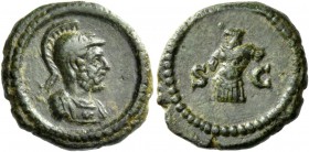 The Roman Empire 
 Anonymous issues. Time of Domitian to Antoninus Pius 
 Quadrans 81-161, Æ 2.59 g. Helmeted and cuirassed bust of Mars r. Rev. S –...
