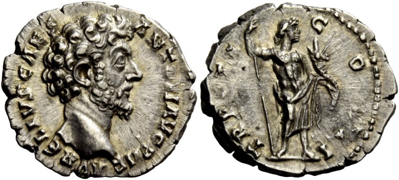 The Roman Empire 
 Marcus Aurelius caesar, 139 – 161 
 Denarius 155-156, AR 2....