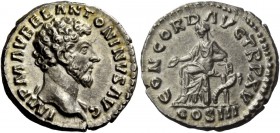 The Roman Empire 
 Marcus Aurelius augustus, 161 – 180 
 Denarius March-December 161, AR 3.48 g. IMP AVREL ANTONINVS AVG Bare-headed bust r., with d...