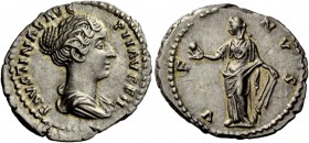 The Roman Empire 
 Faustina II, daughter of Antoninus Pius and wife of Marcus Aurelius 
 Denarius 147-149, AR 3.26 g. FAVSTINAE AVG PII AVG FIL Drap...