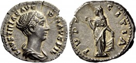 The Roman Empire 
 Faustina II, daughter of Antoninus Pius and wife of Marcus Aurelius 
 Denarius 147-149, AR 3.79 g. FAVSTINAE AVG PII AVG FIL Drap...