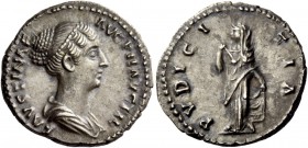 The Roman Empire 
 Faustina II, daughter of Antoninus Pius and wife of Marcus Aurelius 
 Denarius 147-149, AR 3.45 g. FAVSTINAE AVG PII AVG FIL Drap...