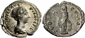 The Roman Empire 
 Faustina II, daughter of Antoninus Pius and wife of Marcus Aurelius 
 Denarius 147-149, AR 3.54 g. FAVSTINAE AVG PII AVG FIL Drap...