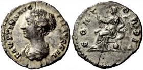 The Roman Empire 
 Faustina II, daughter of Antoninus Pius and wife of Marcus Aurelius 
 Denarius 149-156, AR 3.19 g. FAVSTINAE AVG PII AVG FIL Drap...