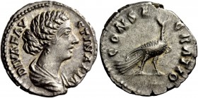 The Roman Empire 
 Faustina II, daughter of Antoninus Pius and wife of Marcus Aurelius 
 Diva Faustina. Denarius after 176, AR 3.39 g. DIVA FAV – ST...