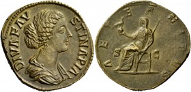 The Roman Empire 
 Faustina II, daughter of Antoninus Pius and wife of Marcus Aurelius 
 Diva Faustina. Sestertius after 176, Æ 26.16 g. DIVA FAV – ...