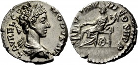 The Roman Empire 
 Commodus, 177 – 192 
 Denarius 179-180, AR 3.00 g. L AVREL COM – MODVS AVG Laureate and draped bust r. Rev. TR P V IMP – III COS ...