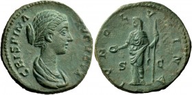 The Roman Empire 
 Crispina, wife of Commodus 
 As 180-183 (or later?), Æ 10.40 g. CRISPINA – AVGVSTA Draped bust r. Rev. IVNO L – VCINA S – C Juno,...