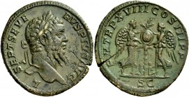 The Roman Empire 
 Septimius Severus, 193 – 211 
 Sestertius 210, Æ 28.27 g. L – SEPT SEVE – RVS PIVS AVG Laureate head r. Rev. P M TR P XVIII COS I...