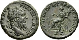 The Roman Empire 
 Septimius Severus, 193 – 211 
 As 211, Æ 10.39 g. SEVERVS – PIVS AVG BRIT Laureate head r. Rev. FORT RED P M TR P XIX COS III P P...
