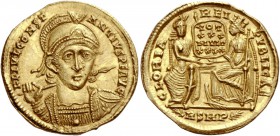 The Roman Empire 
 Constantius II, 337-361 
 Solidus 355-357, AV 4.35 g. FL IVL CONST – ANTIVS P F AVG Cuirassed bust facing, wearing crested and di...