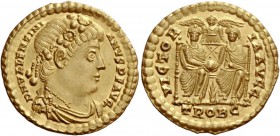The Roman Empire 
 Valentinian I, 364 – 375 
 Valentinian I wears elaborate diadems with precious jewels as do his successors. On some coins his hea...