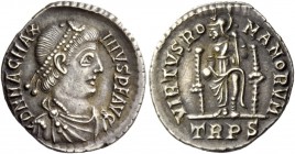 The Roman Empire 
 Magnus Maximus, 383 – 388 
 Reduced Siliqua, Treviri 383-388, AR 1.96 g. D N MAG MAX – IMVS AVG Pearl-diademed, draped and cuiras...