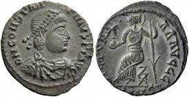 The Roman Empire 
 Constantine III, 407 – 411 
 Reduced Siliqua, Treviri 408-411, AR 1.42 g. D N CONSTAN – TINVS P F AVG Pearl-diademed, draped and ...