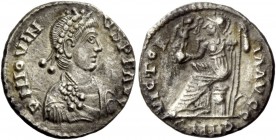 The Roman Empire 
 Jovinus, 411-413 
 Reduced Siliqua, Lugdunum 411-413, AR 1.60 g. D N IOVIN – VS P F AVG Pearl-diademed, draped and cuirassed bust...