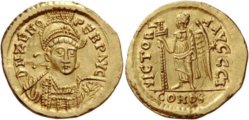 The Roman Empire 
 Zeno second reign, 476 – 491 
 Solidus, Constantinopole 476...