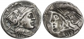 ROMAN REPUBLIC: Anonymous, ca. 2nd century BC, AR denarius (3.82g), Rome, helmeted head of Roma right, X (mark of value) // brockage of obverse, Fine ...
